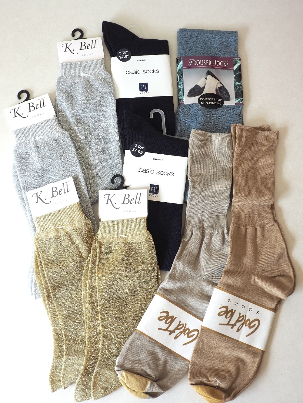 90s Vintage Socks Trouser Dress Gap Gold Toe K. Bell Metallic Lurex Cotton Nylon